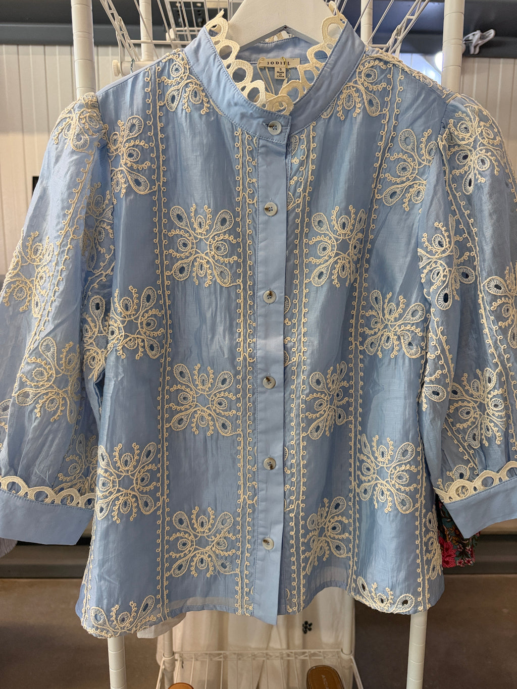 JODIFL Light Blue Embroidered Button-Up Blouse