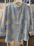 JODIFL Light Blue Embroidered Button-Up Blouse