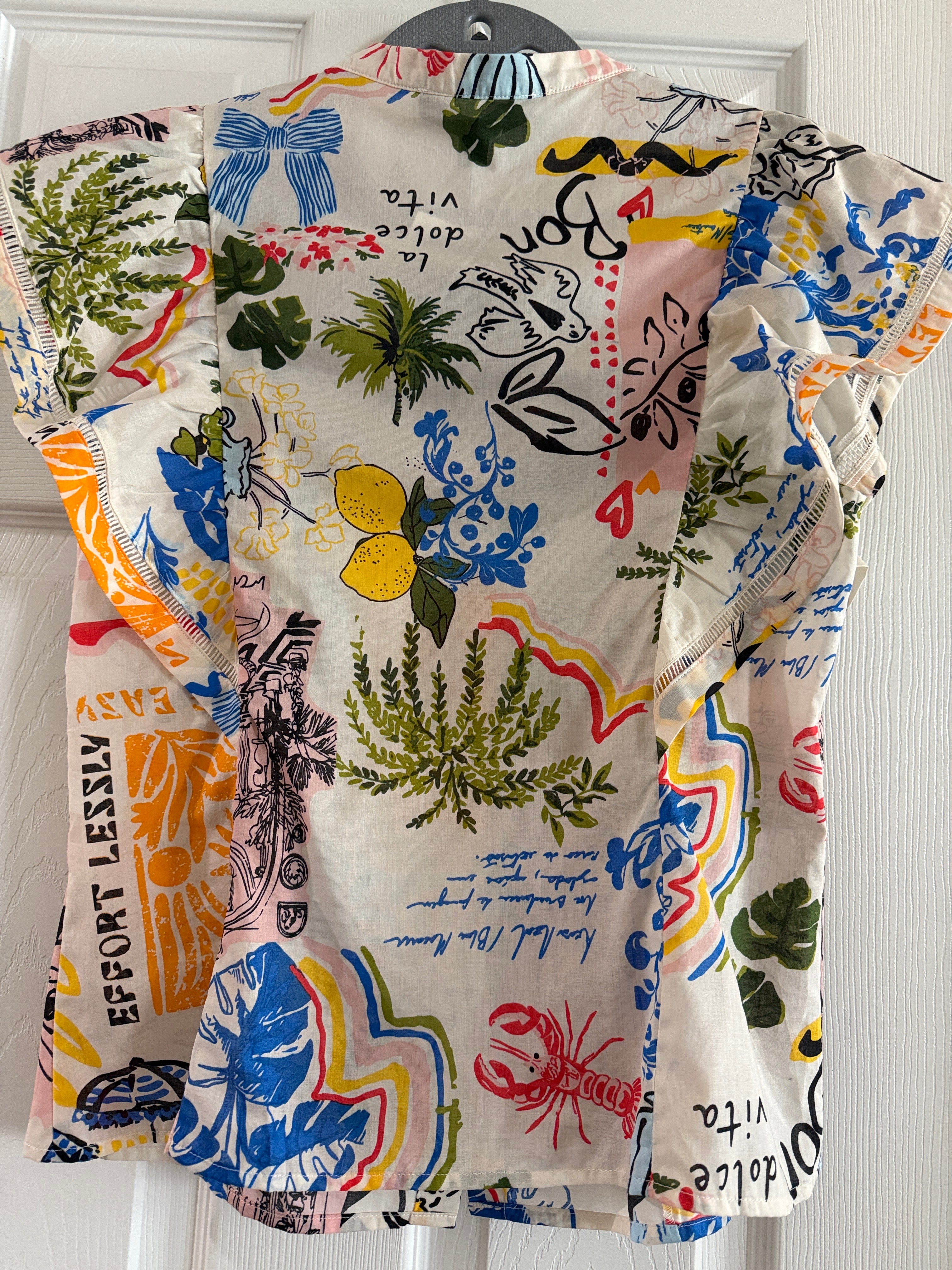 Marc New York Andrew Marc Playful Multicolor Graphic Button-Front Top