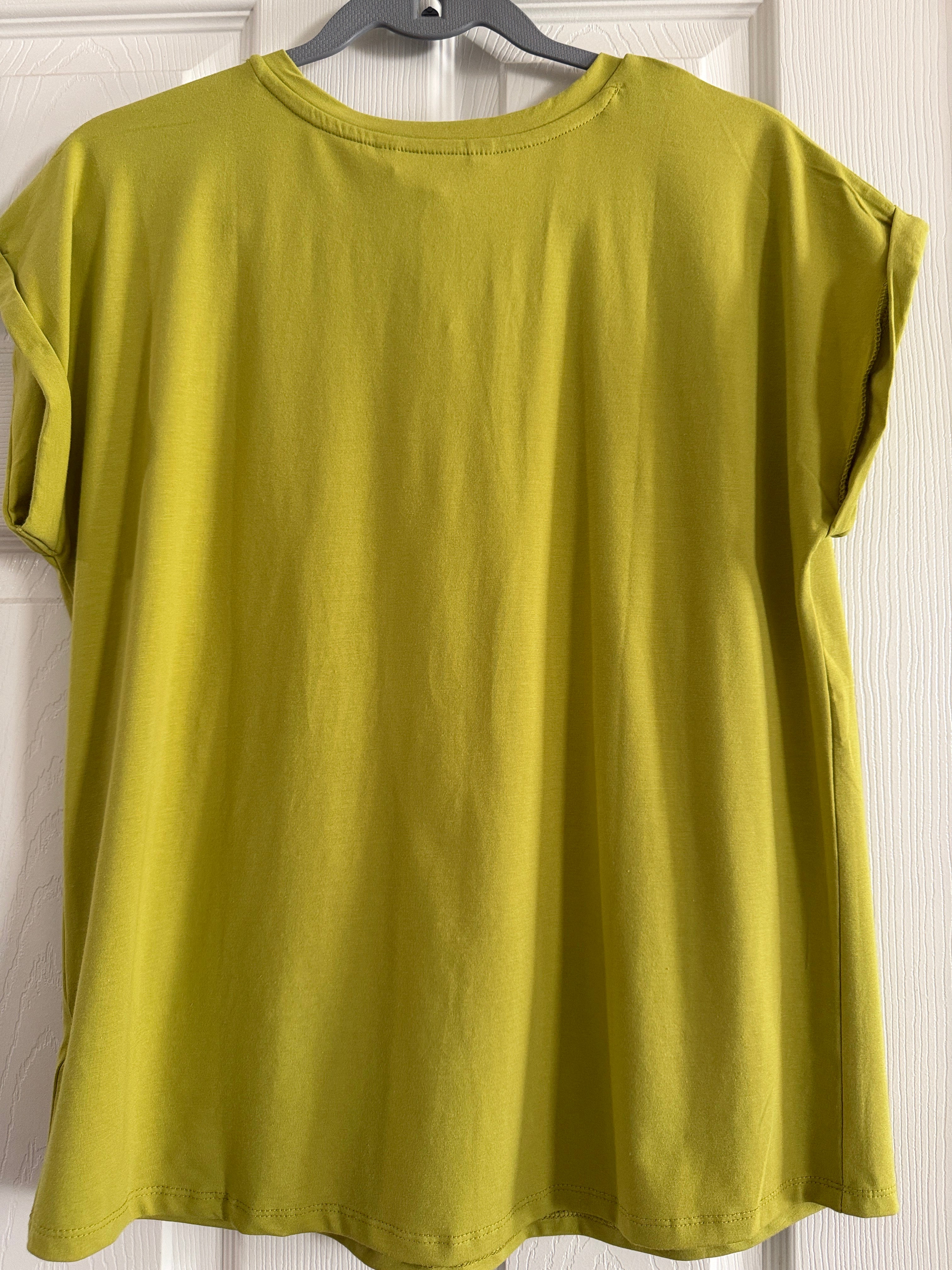 Mesh + Love Citrine Green Embellished Floral Tee