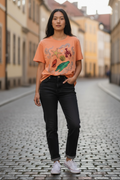 New York Laundry Orange Short-Sleeve Women’s Tee with Colorful Sea Life