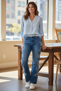 9th & Main Blue Embroidered Floral Wide-Leg Jeans
