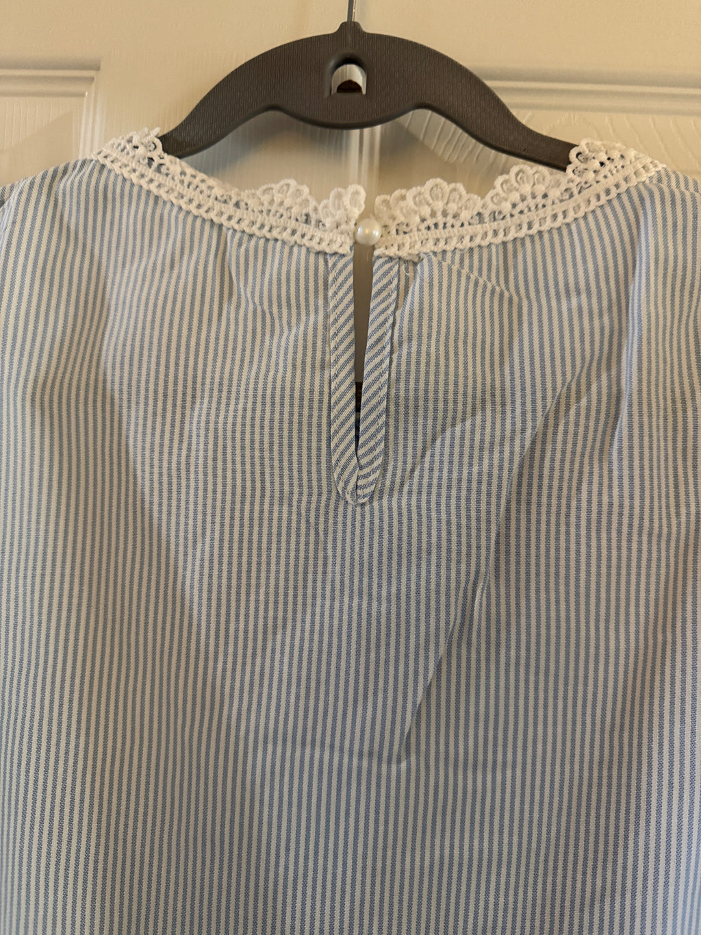 Blue Striped Lace-Trim Blouse