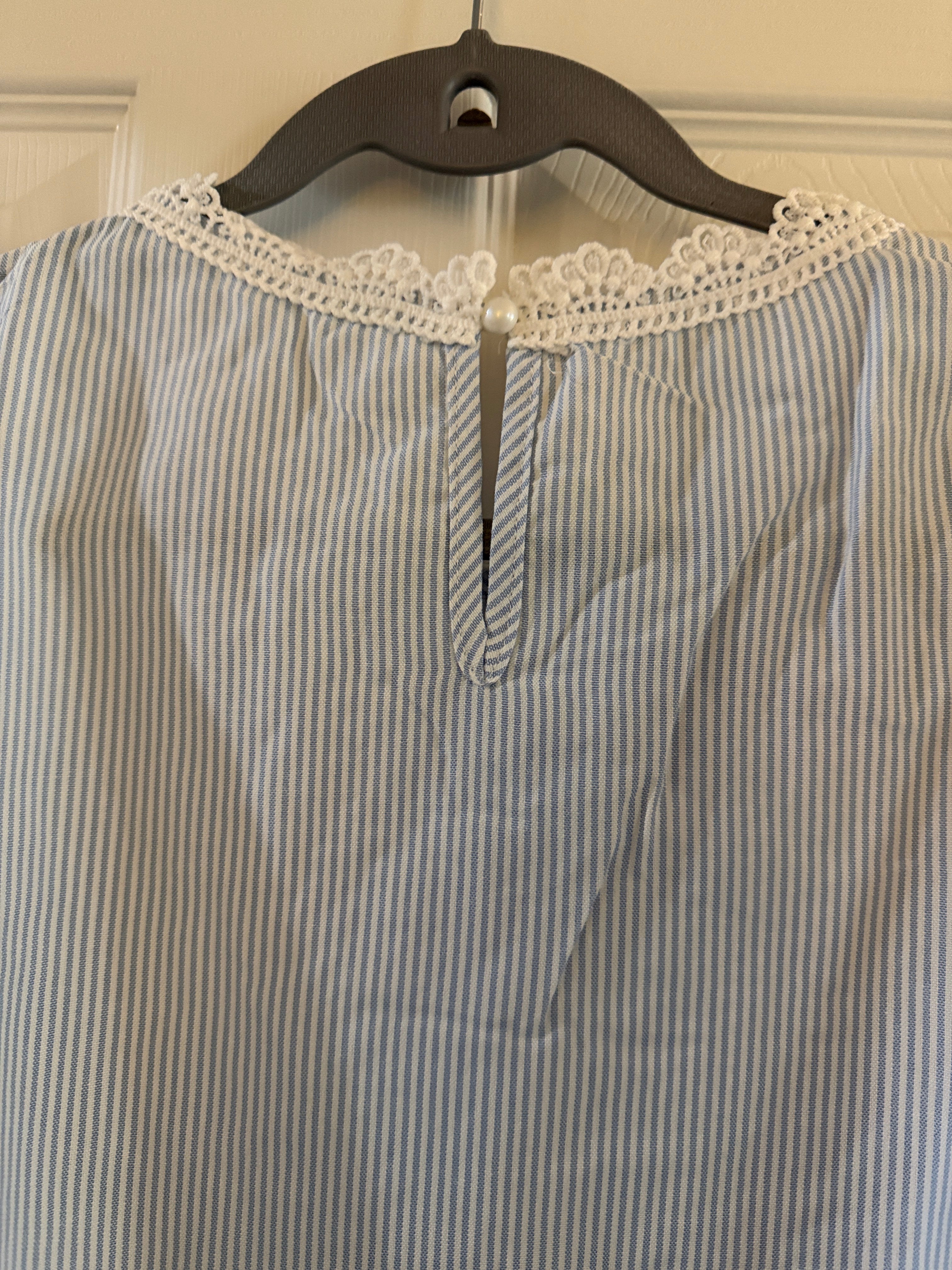 Blue Striped Lace-Trim Blouse