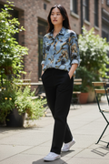 Elie Tahari Dusty Blue Floral Silk Button-Down