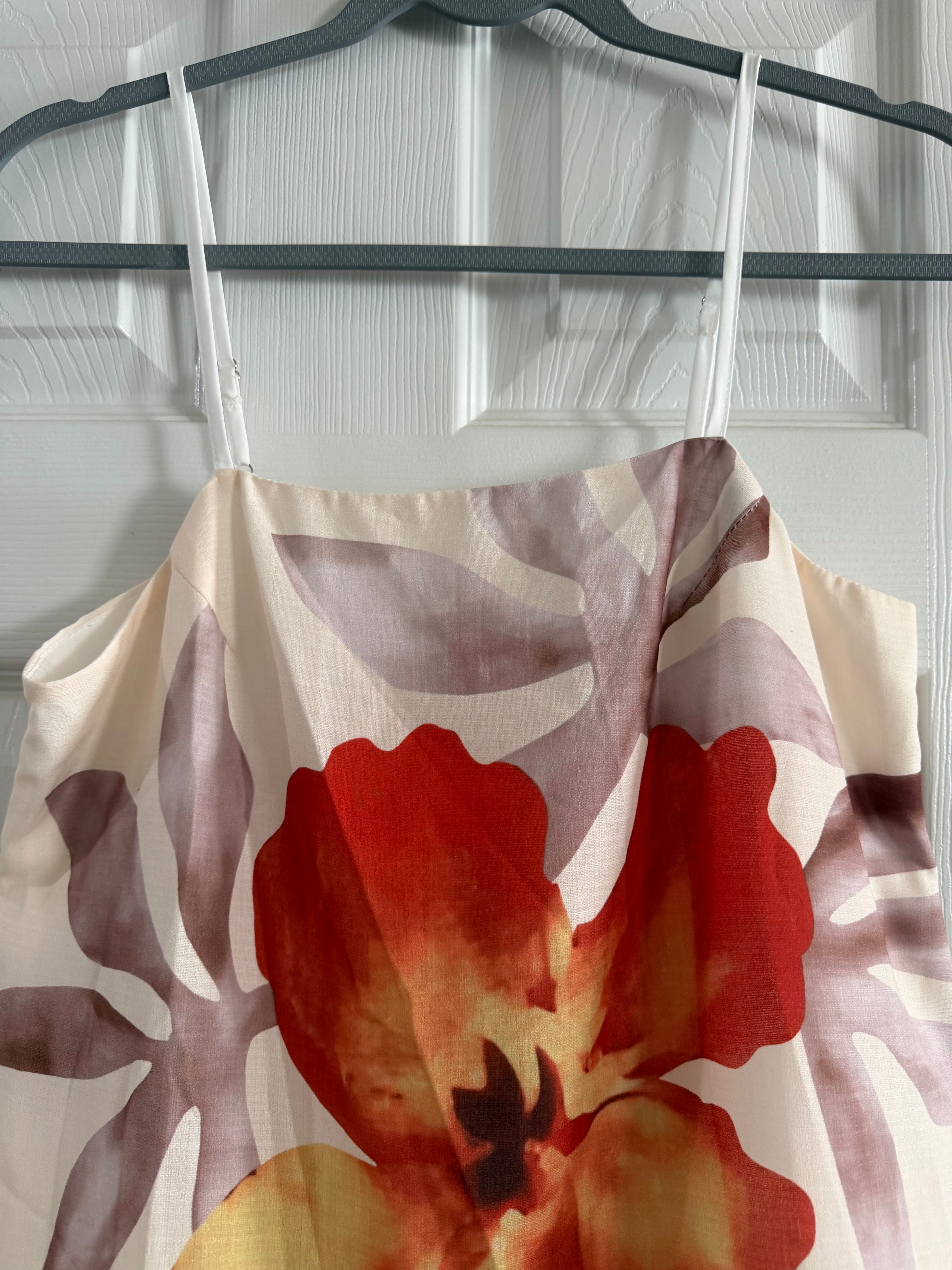 Cream Slip Dress with Orange and Yellow Floral Print