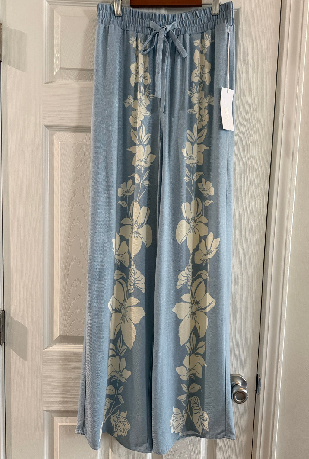 Light Blue Floral Wide-Leg Pants