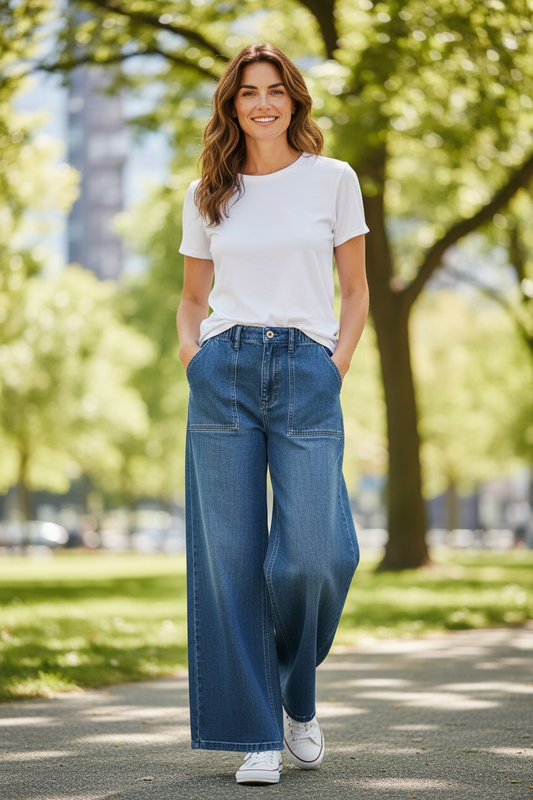 Sanctuary Wide-Leg Jeans in Dark Blue Wash