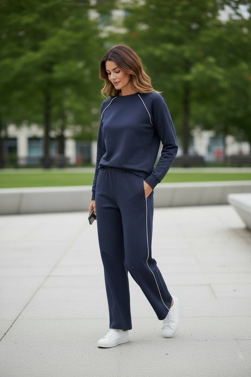 Danskin Navy Lounge Set with White Piping