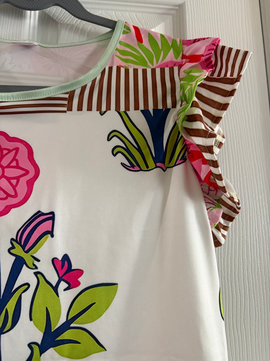 White Floral Graphic Tunic with Pink & Lime Accents