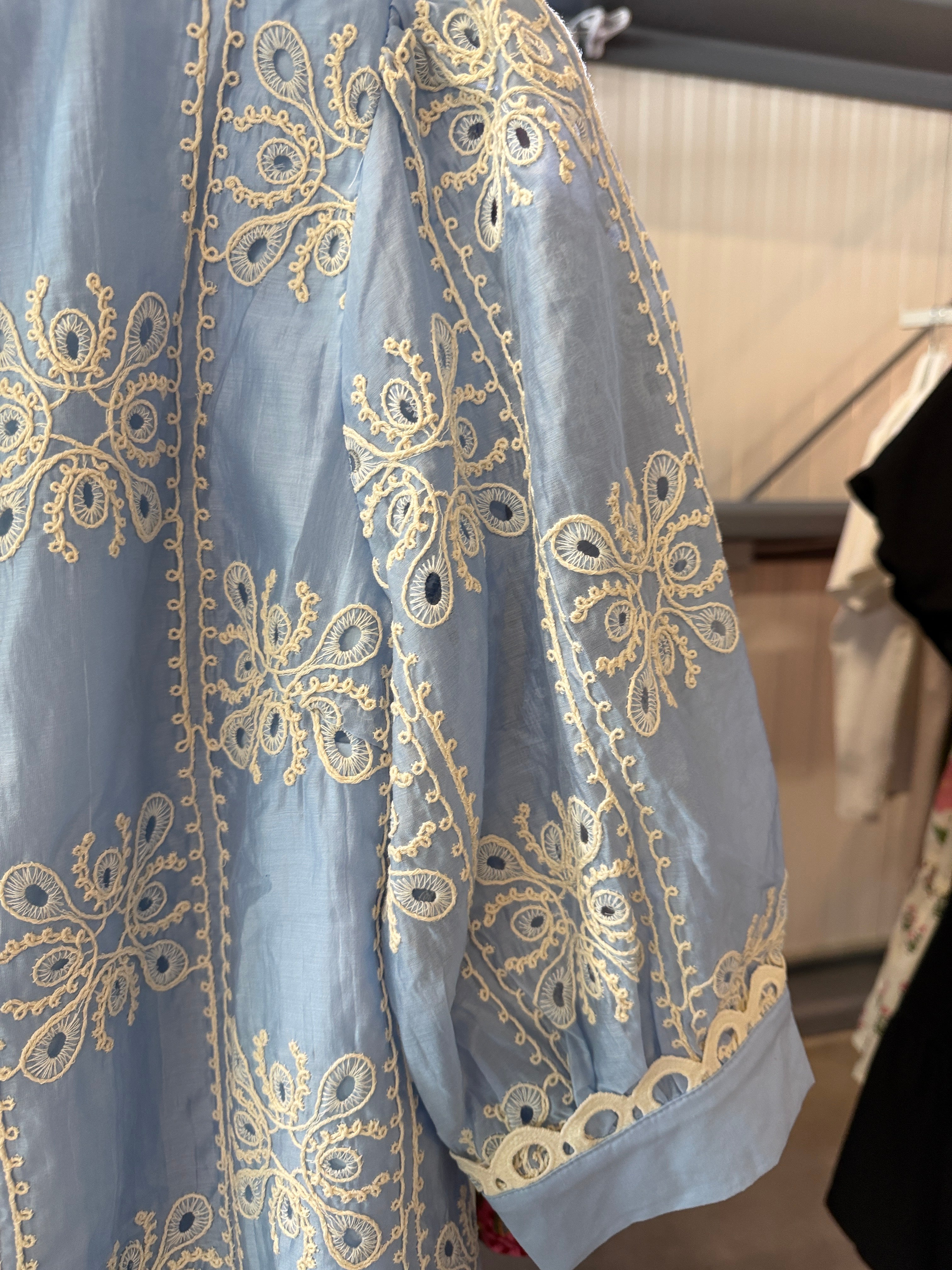 JODIFL Light Blue Embroidered Button-Up Blouse