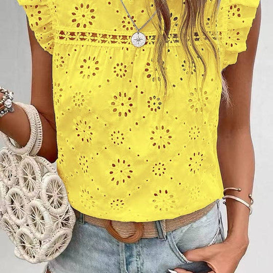 Women's Summer Ruffle Sleeveless Hollow Out Top