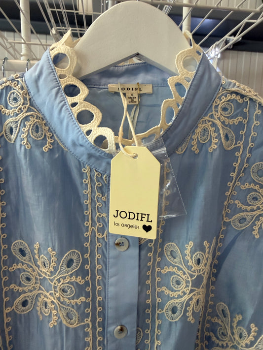 JODIFL Light Blue Embroidered Button-Up Blouse