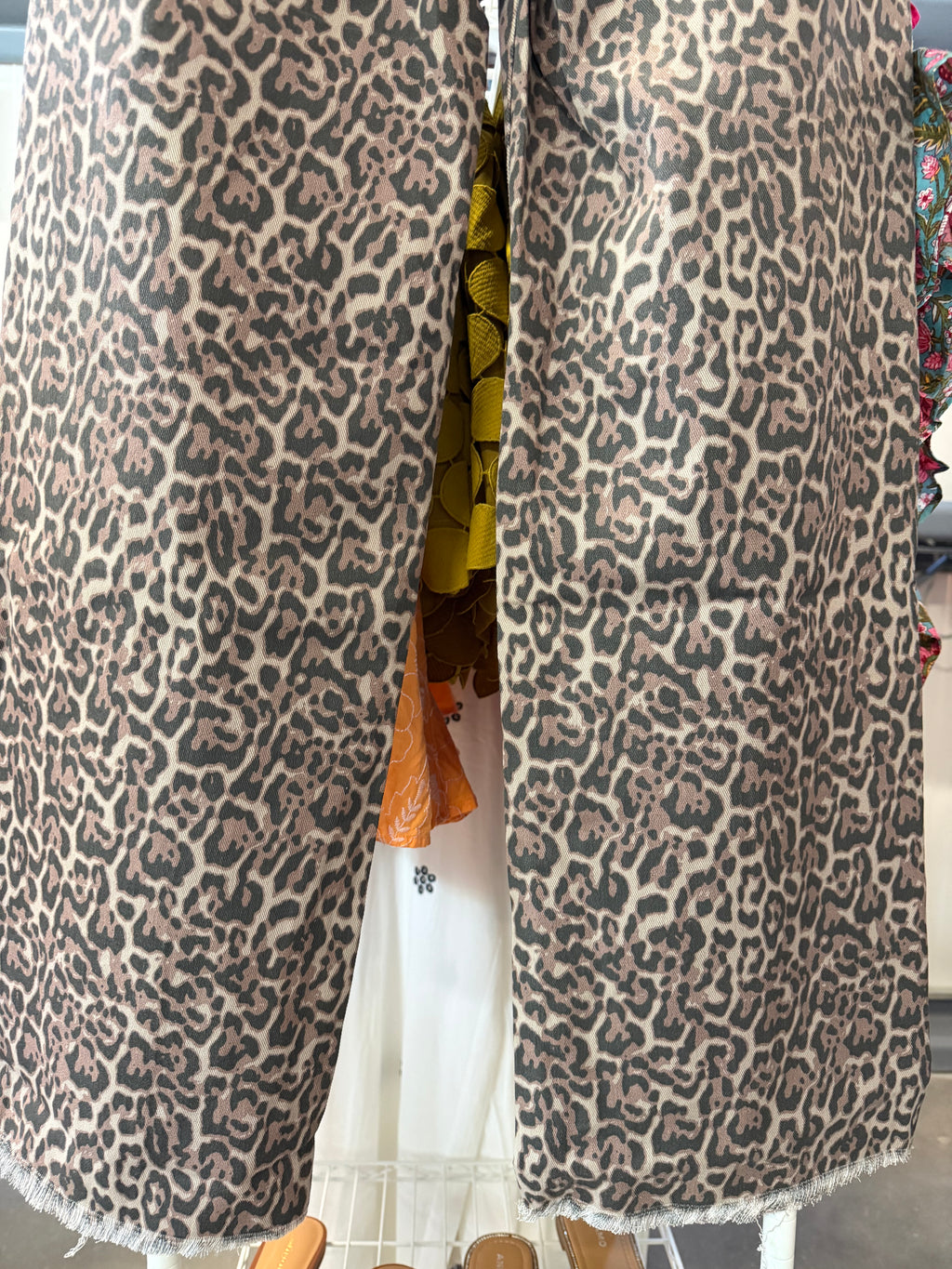 Leopard Print Wide Leg Pants - Taupe & Black