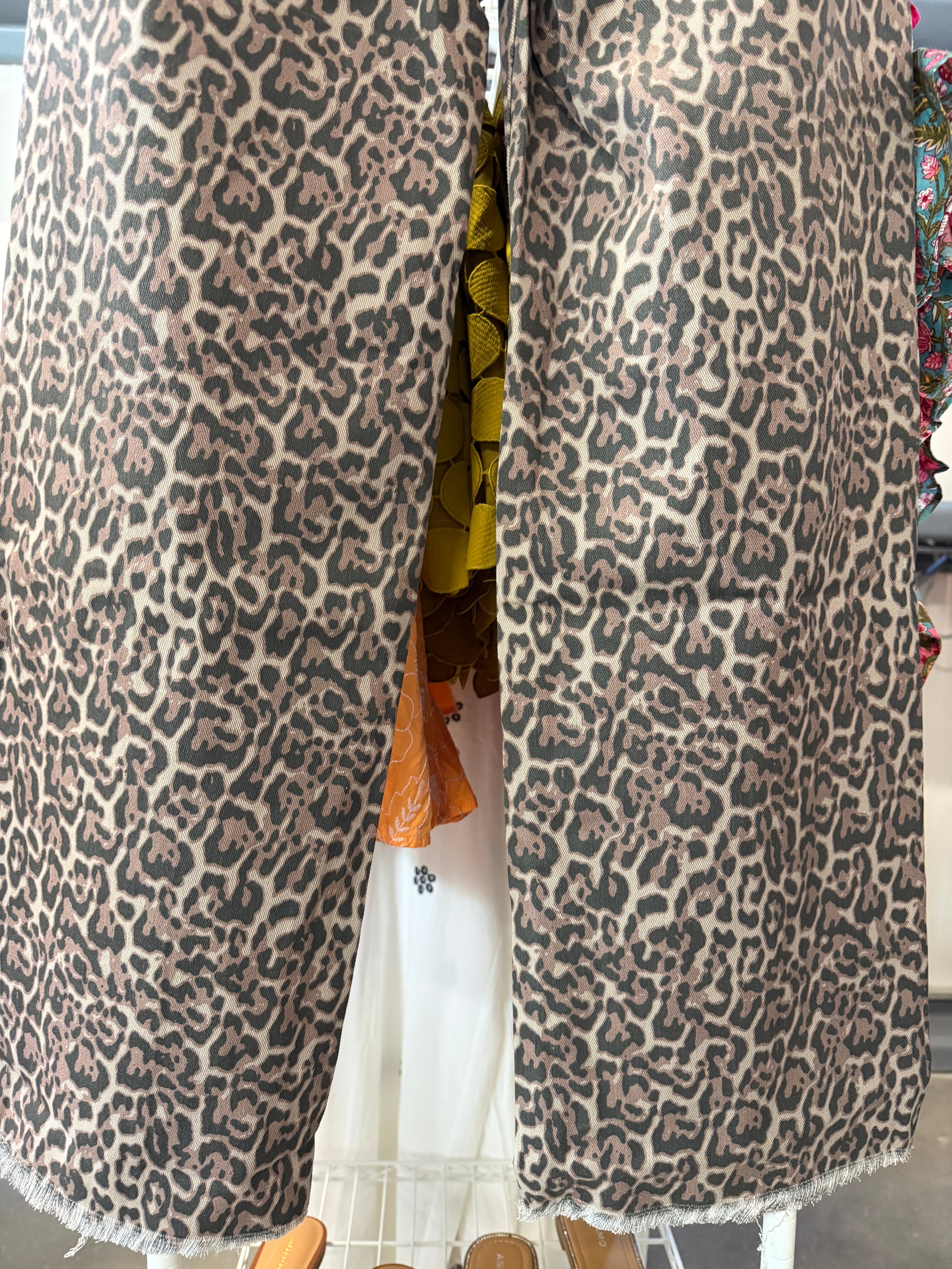 Leopard Print Wide Leg Pants - Taupe & Black