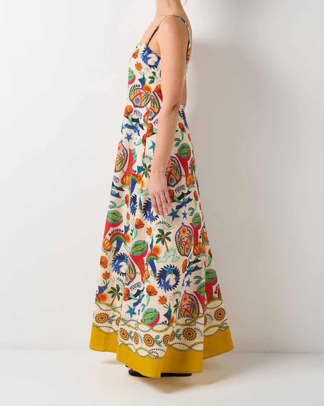 Temperament linen printed tank top swing dress: MULTICOLOR / (L) 1