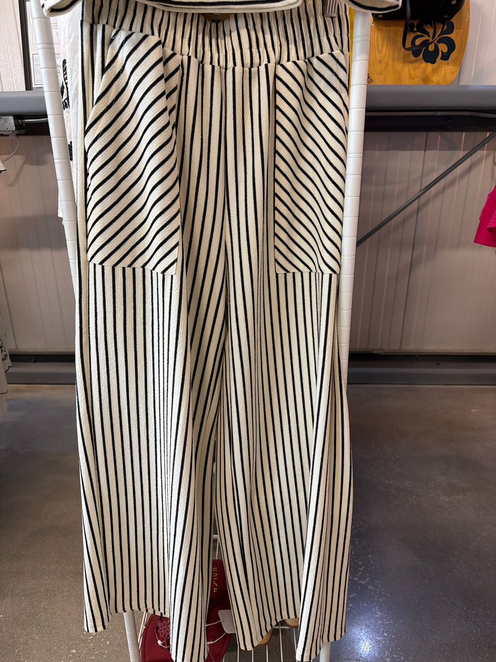 Two Piece Set, Short-Sleeve Striped with Matching Wide-Leg Pants