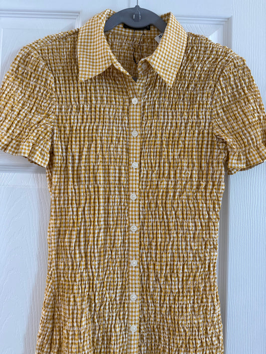 Zara Yellow Gingham Smocked Button-Down Dress
