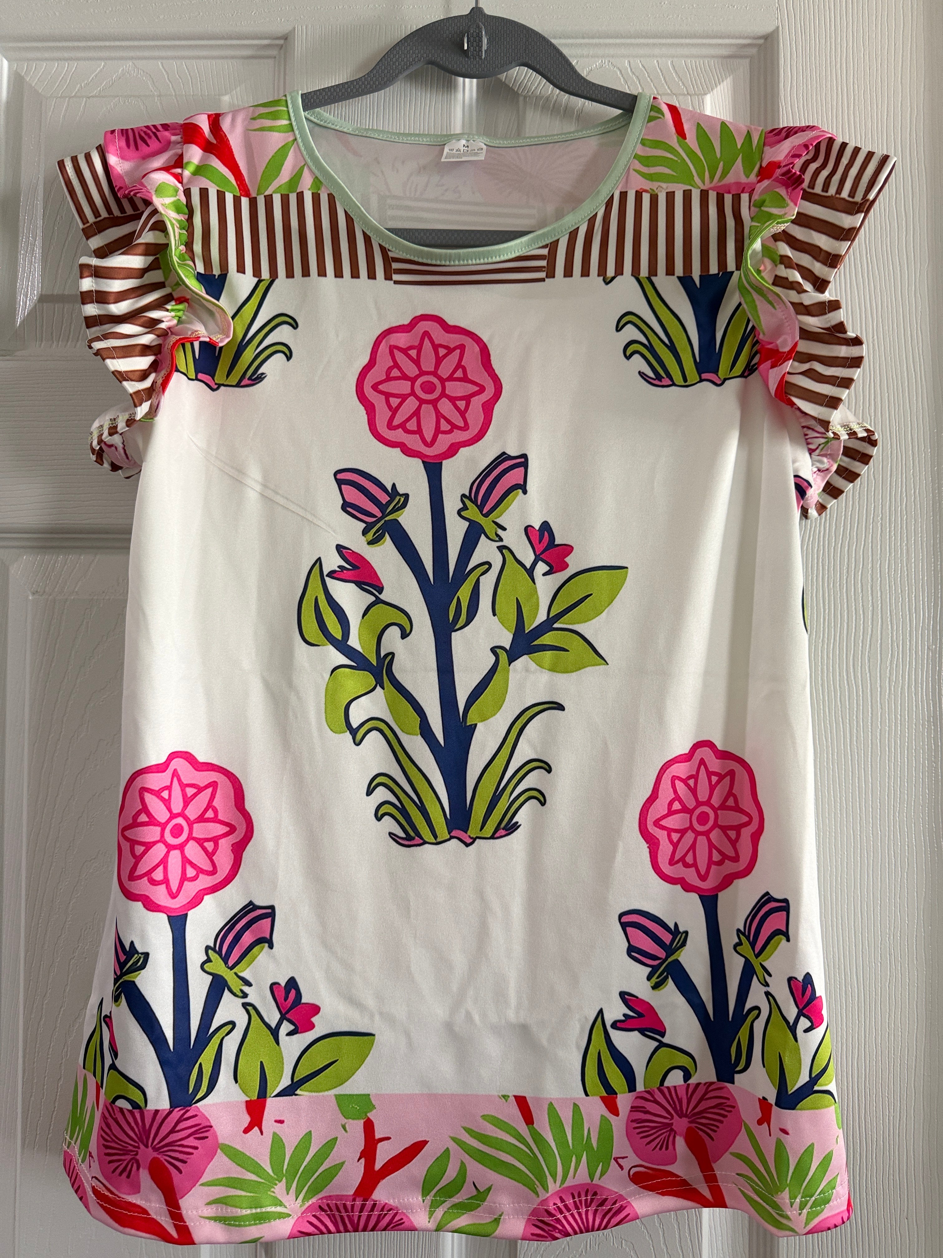 White Floral Graphic Tunic with Pink & Lime Accents