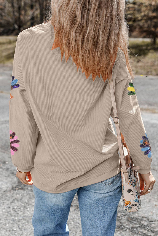 Sequin Turkey Graphic Corded Baggy Sweatshirt: Smoke Gray / XL