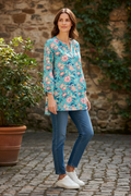 Philosophy Teal Floral V-Neck Blouse with Pink & Cream Accents