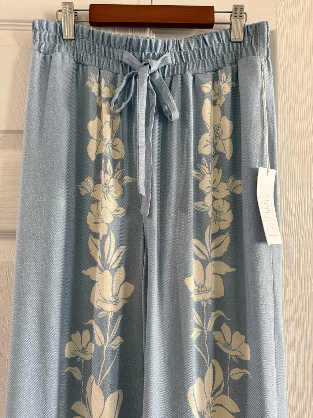 Light Blue Floral Wide-Leg Pants