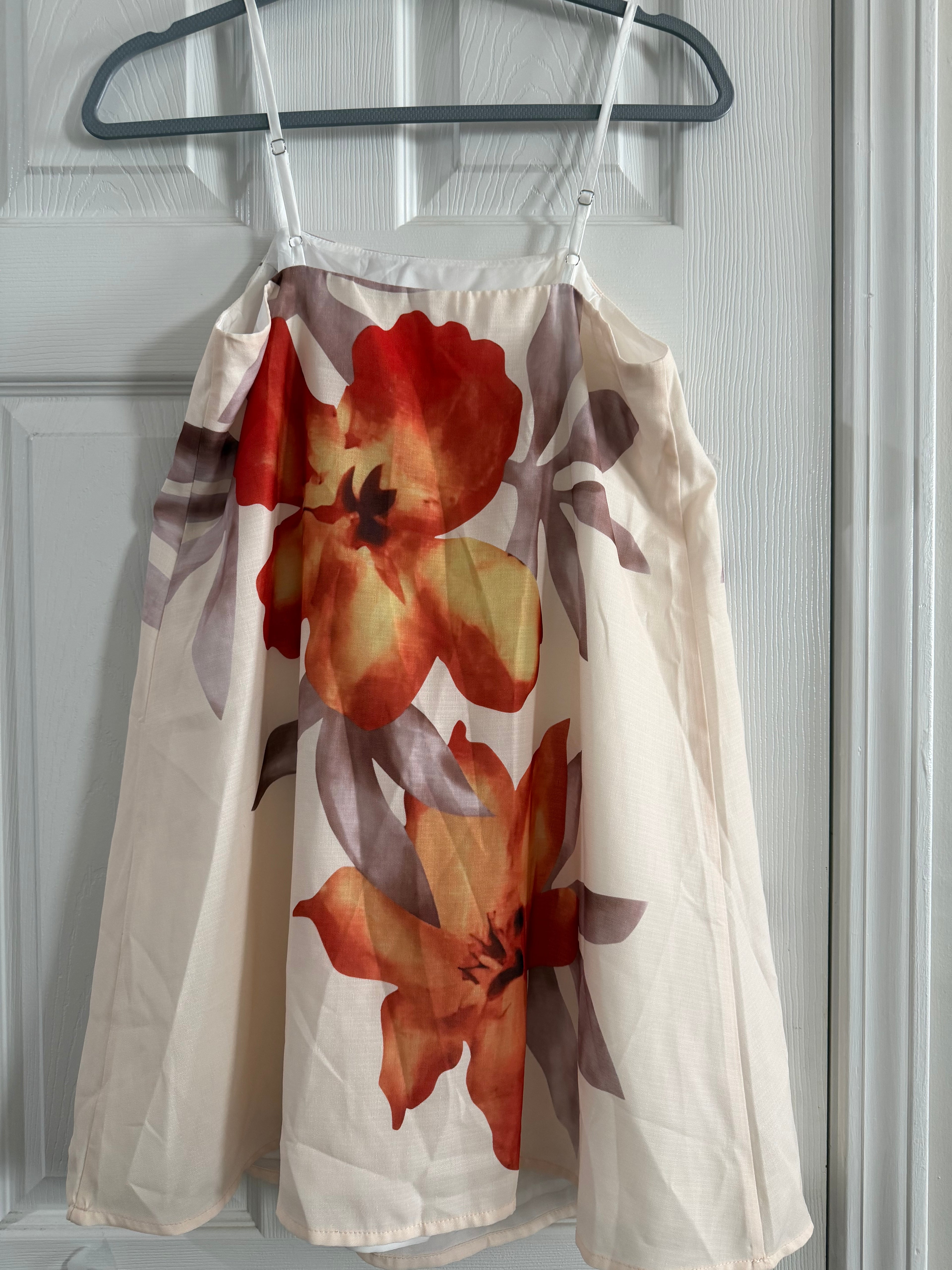 Cream Slip Dress with Orange and Yellow Floral Print
