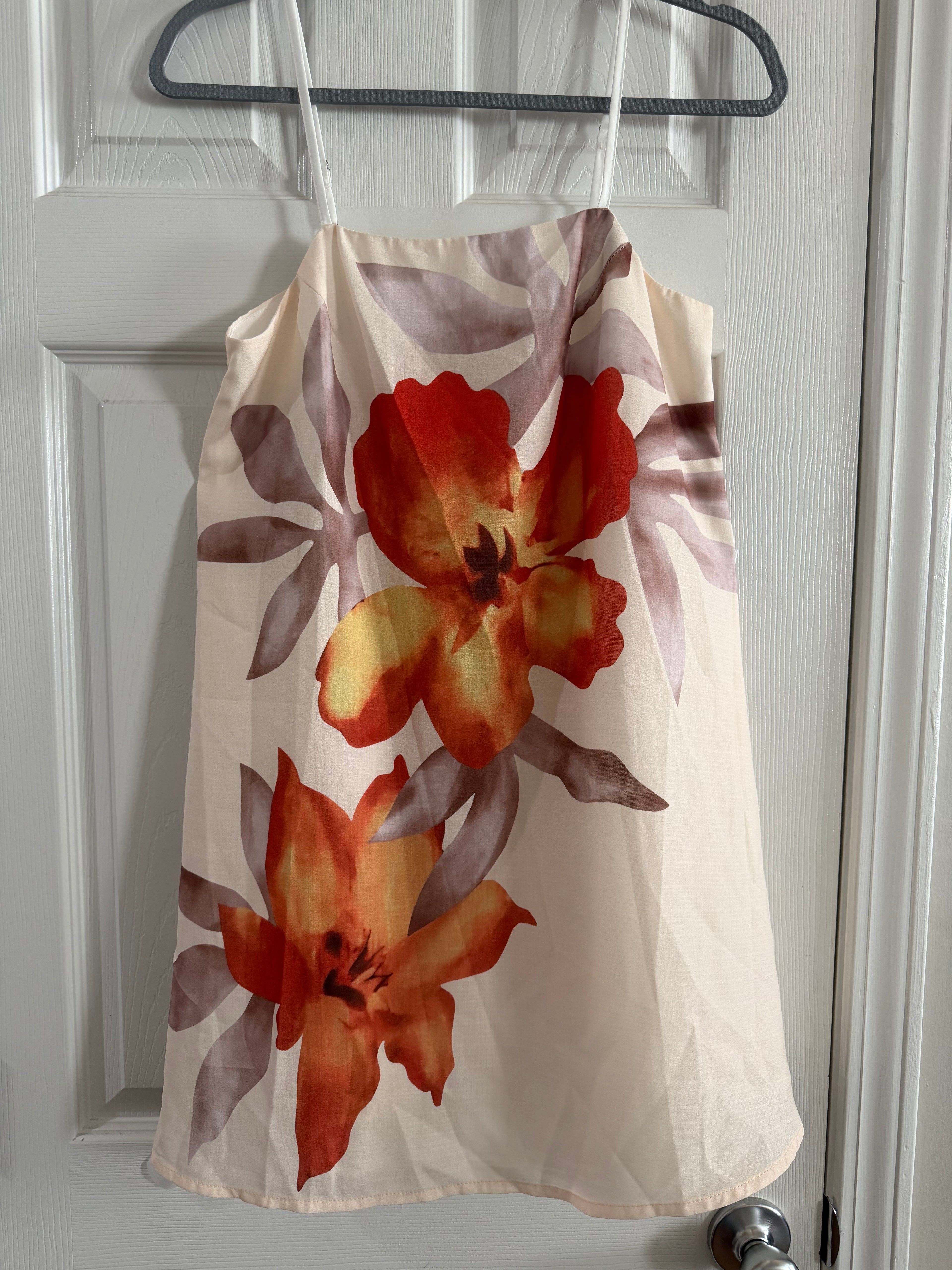 Cream Slip Dress with Orange and Yellow Floral Print