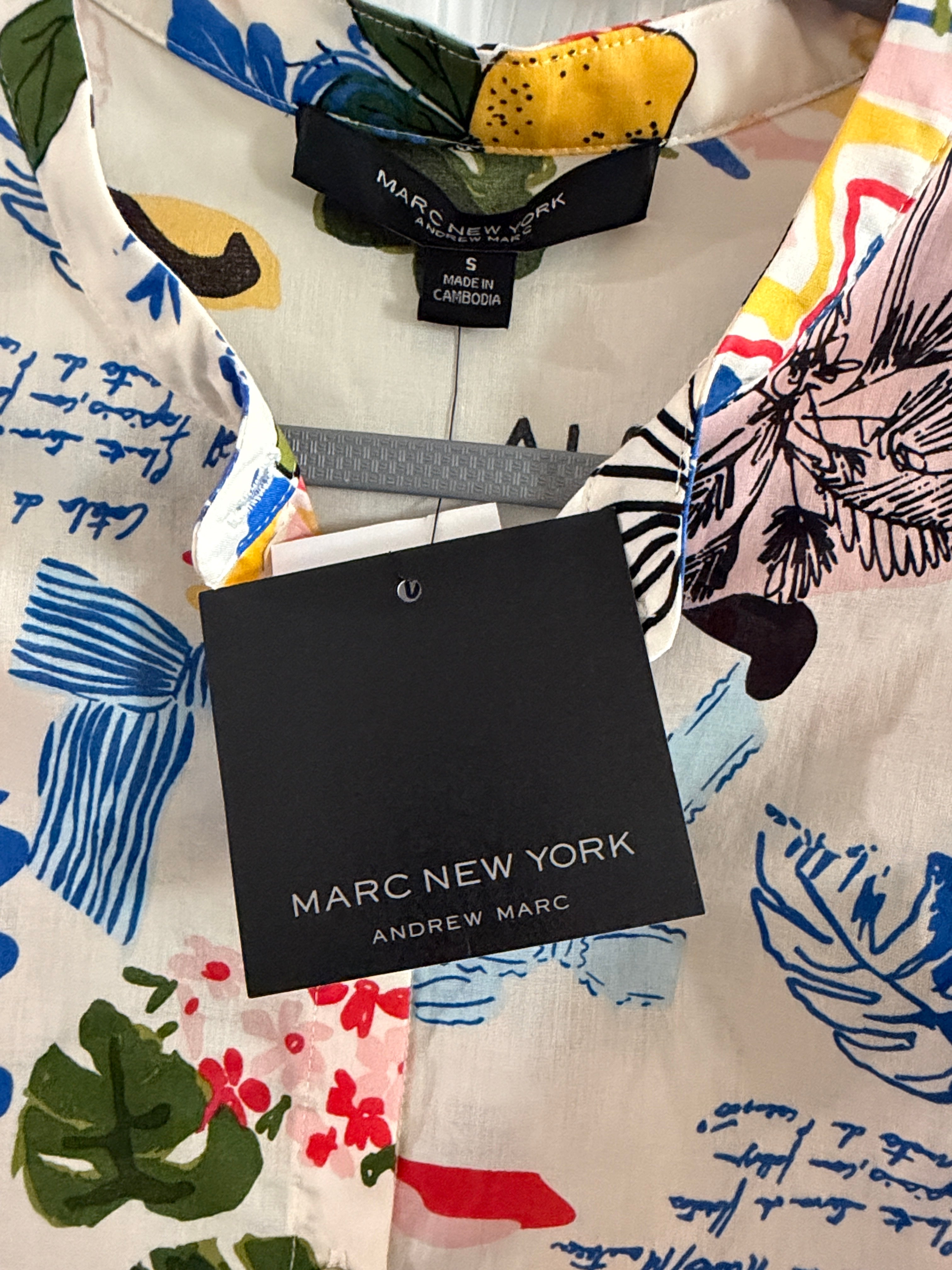 Marc New York Andrew Marc Playful Multicolor Graphic Button-Front Top