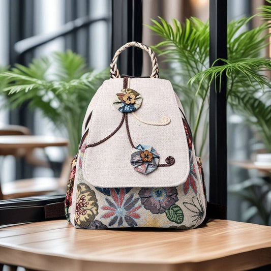 Vintage Embroidered Floral Canvas Backpack