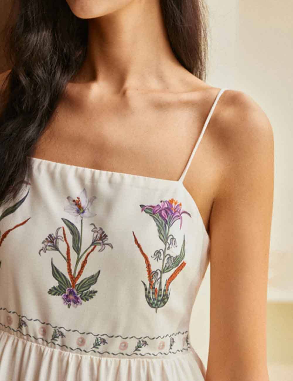 Ladies Floral Print Tiered Backless Maxi Dress: White / M