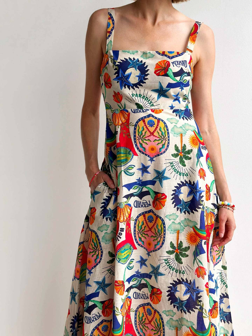 Temperament linen printed tank top swing dress: MULTICOLOR / (S) 1