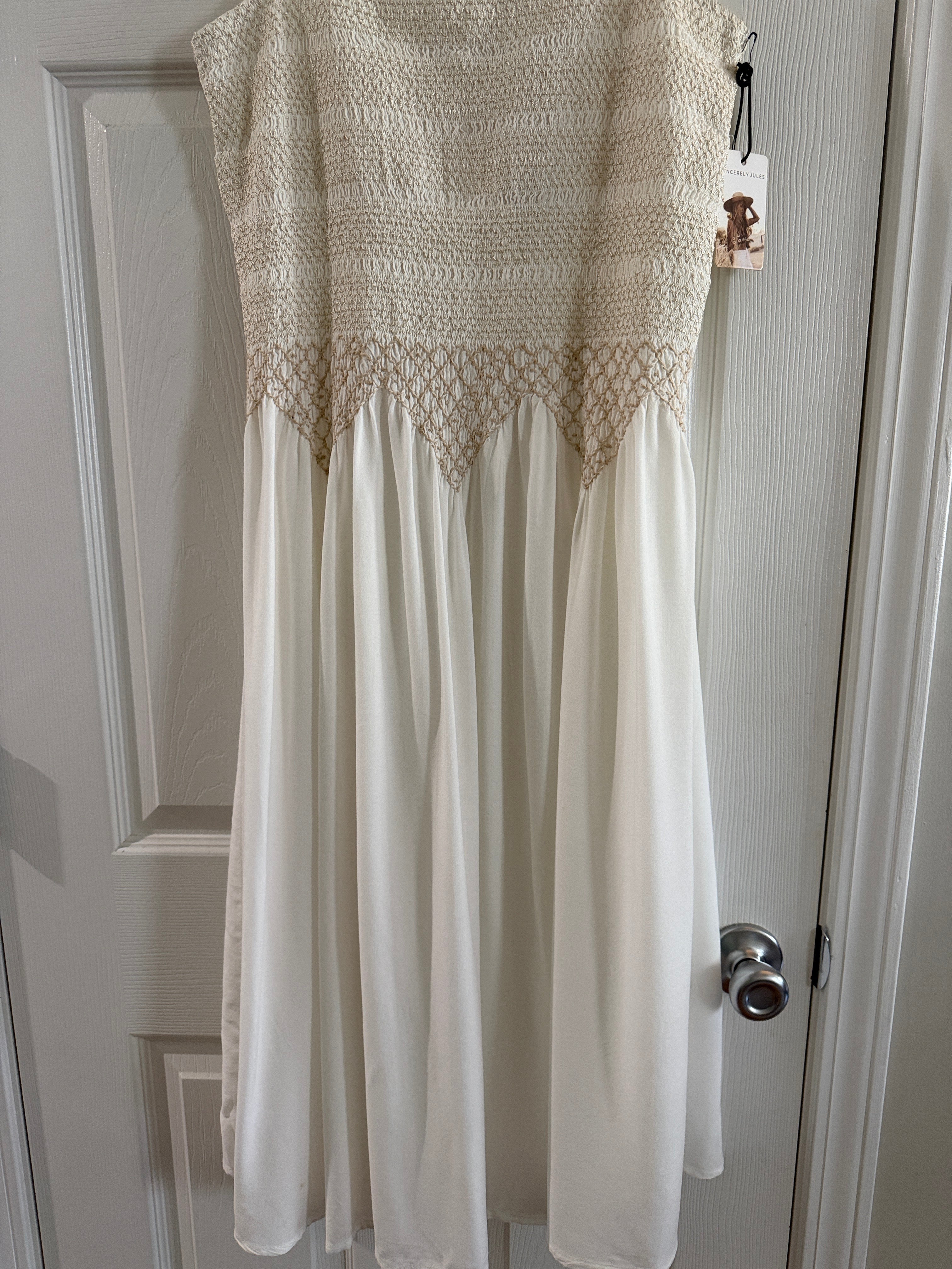 Sincerely Jules Cream Crochet Top Midi Dress