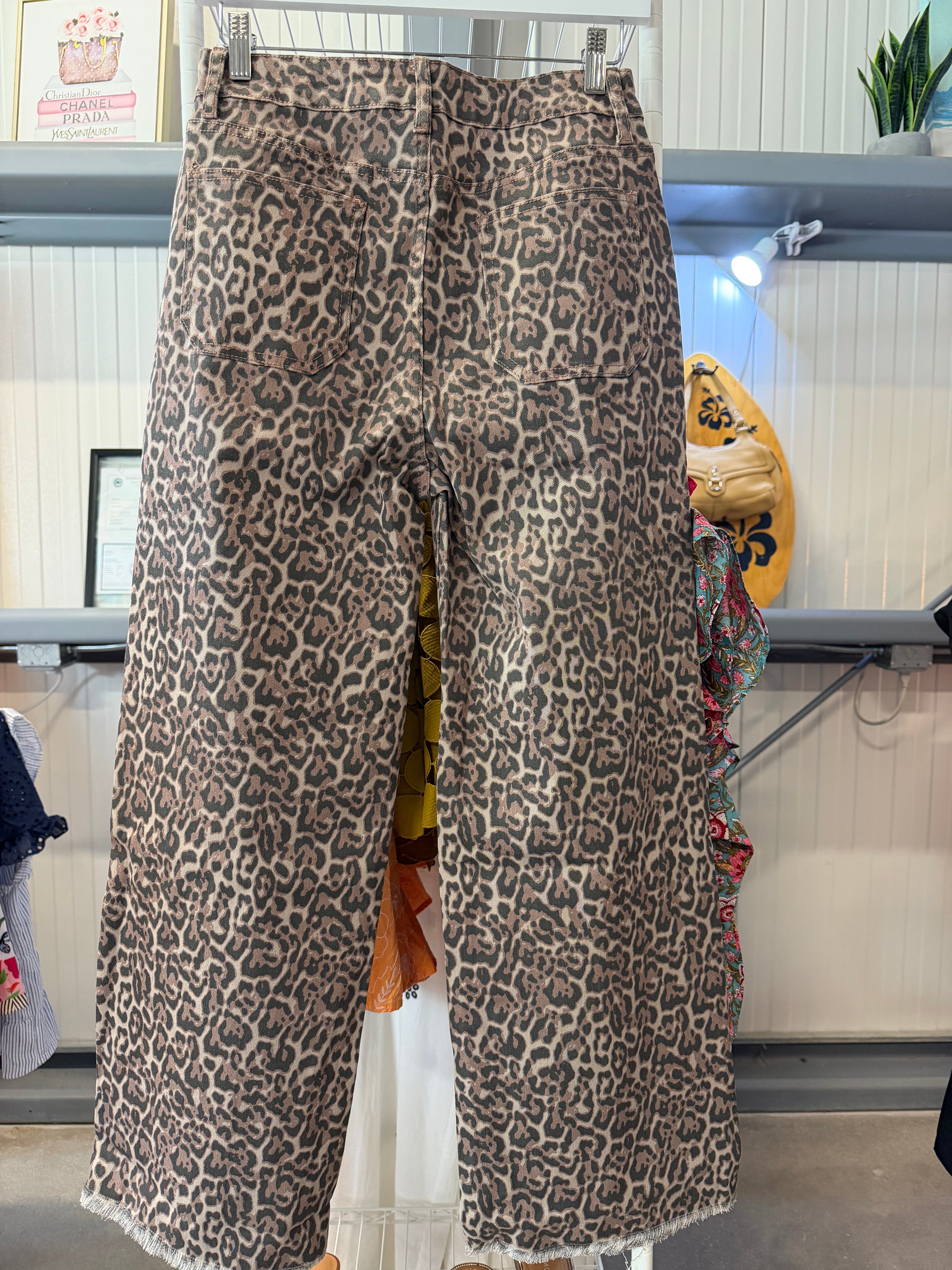 Leopard Print Wide Leg Pants - Taupe & Black
