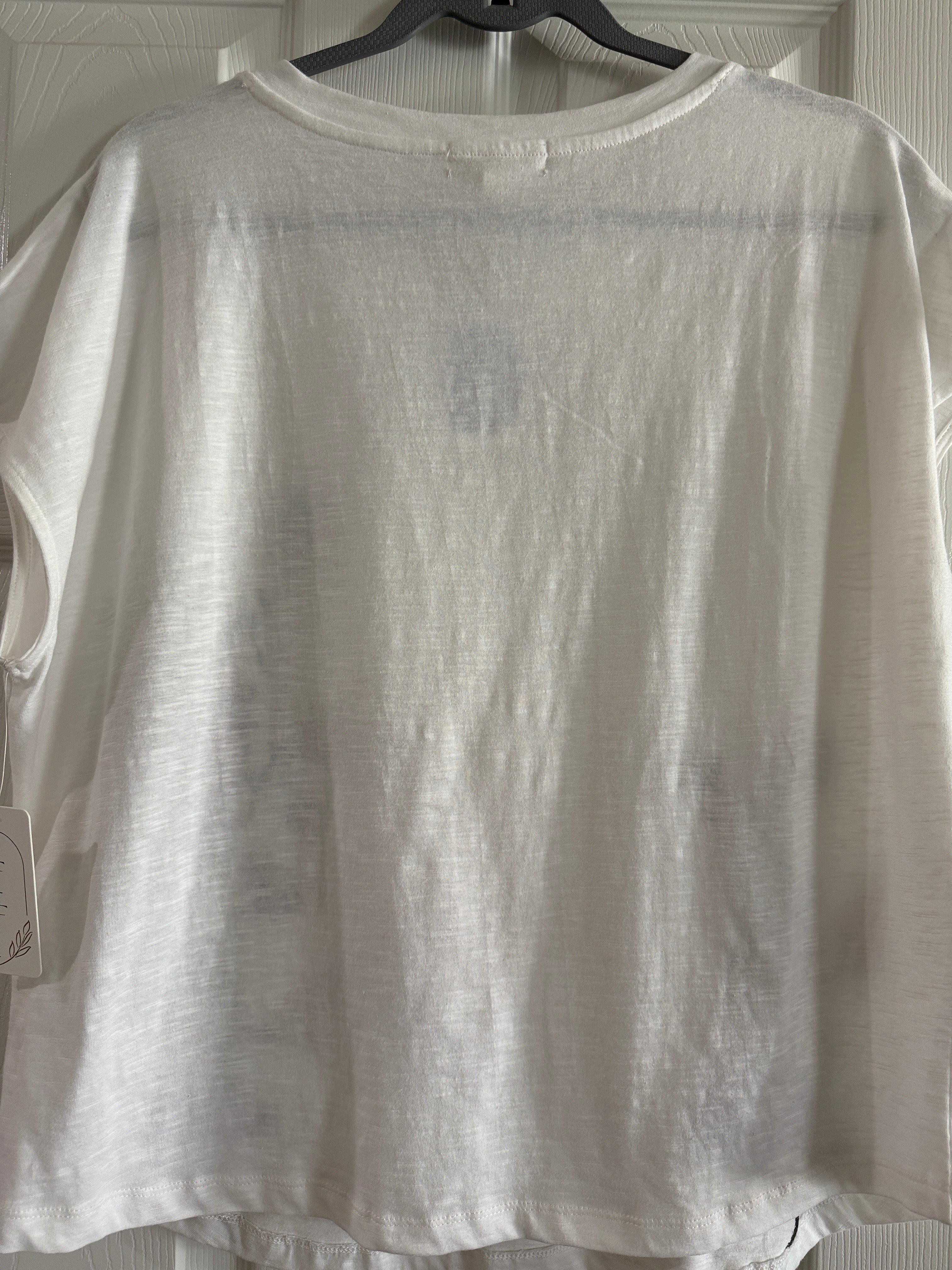 Fig & Flower White Short Sleeve Tee with Multicolor Floral Embroidery
