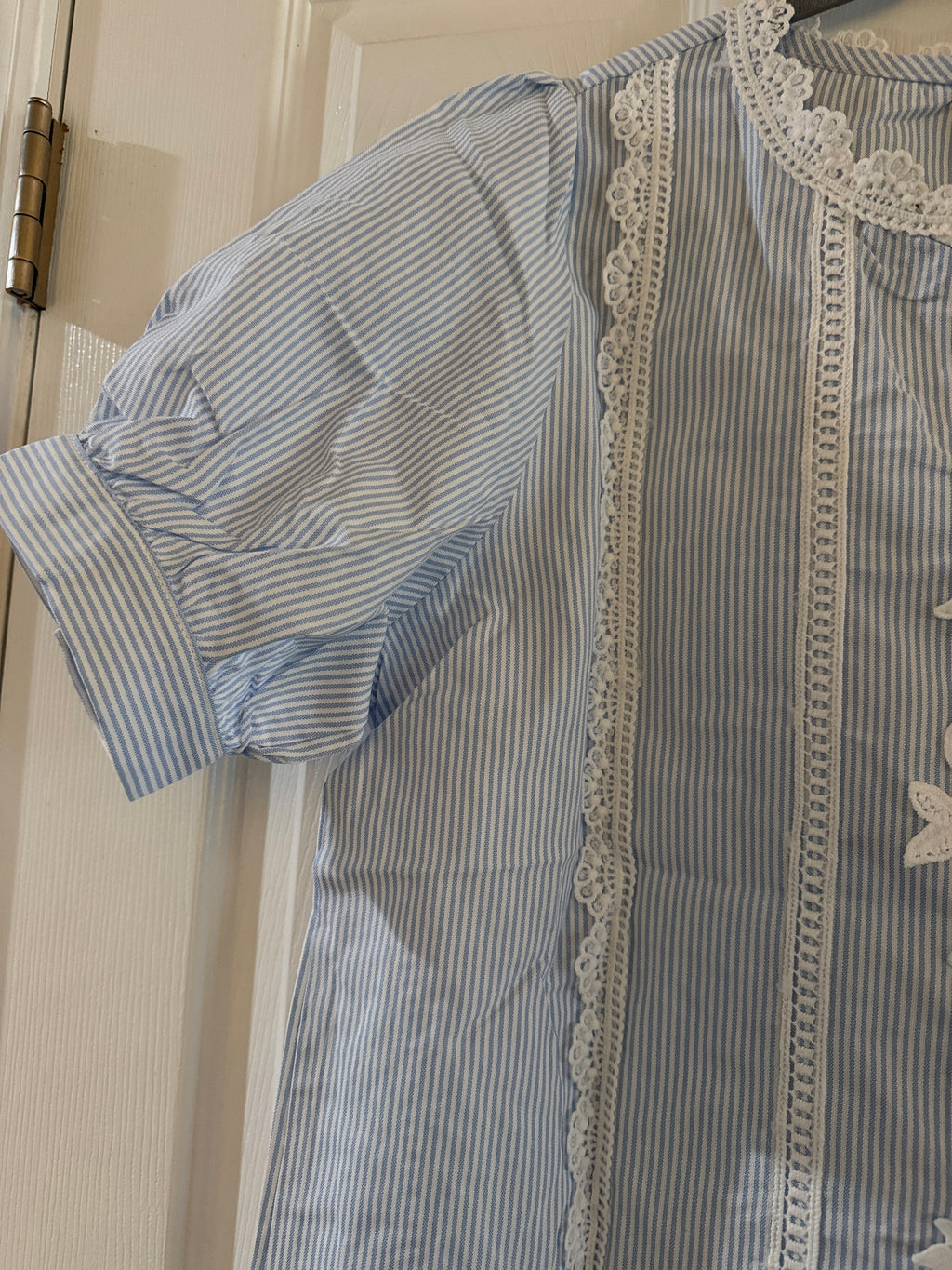 Blue Striped Lace-Trim Blouse