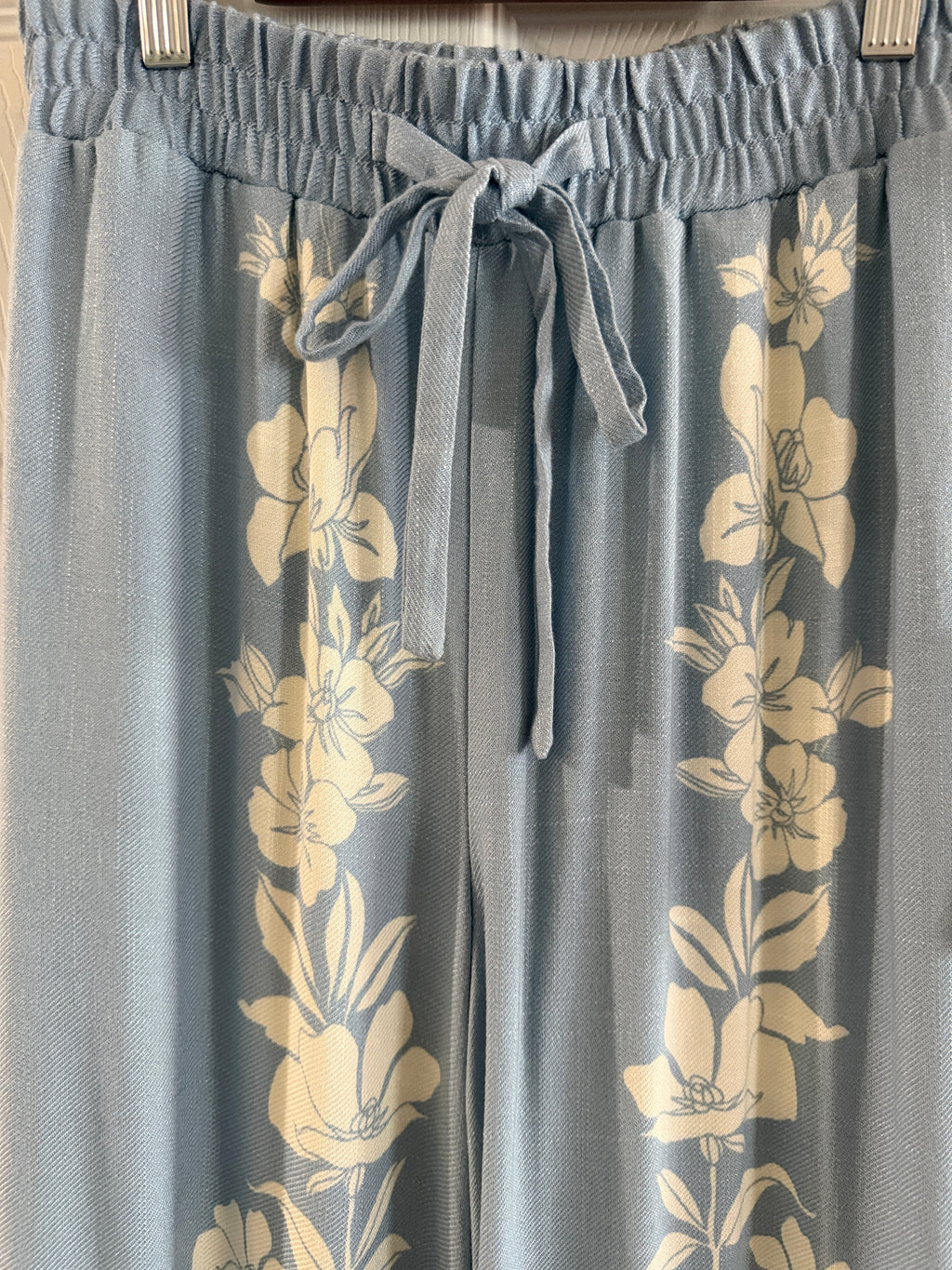 Light Blue Floral Wide-Leg Pants