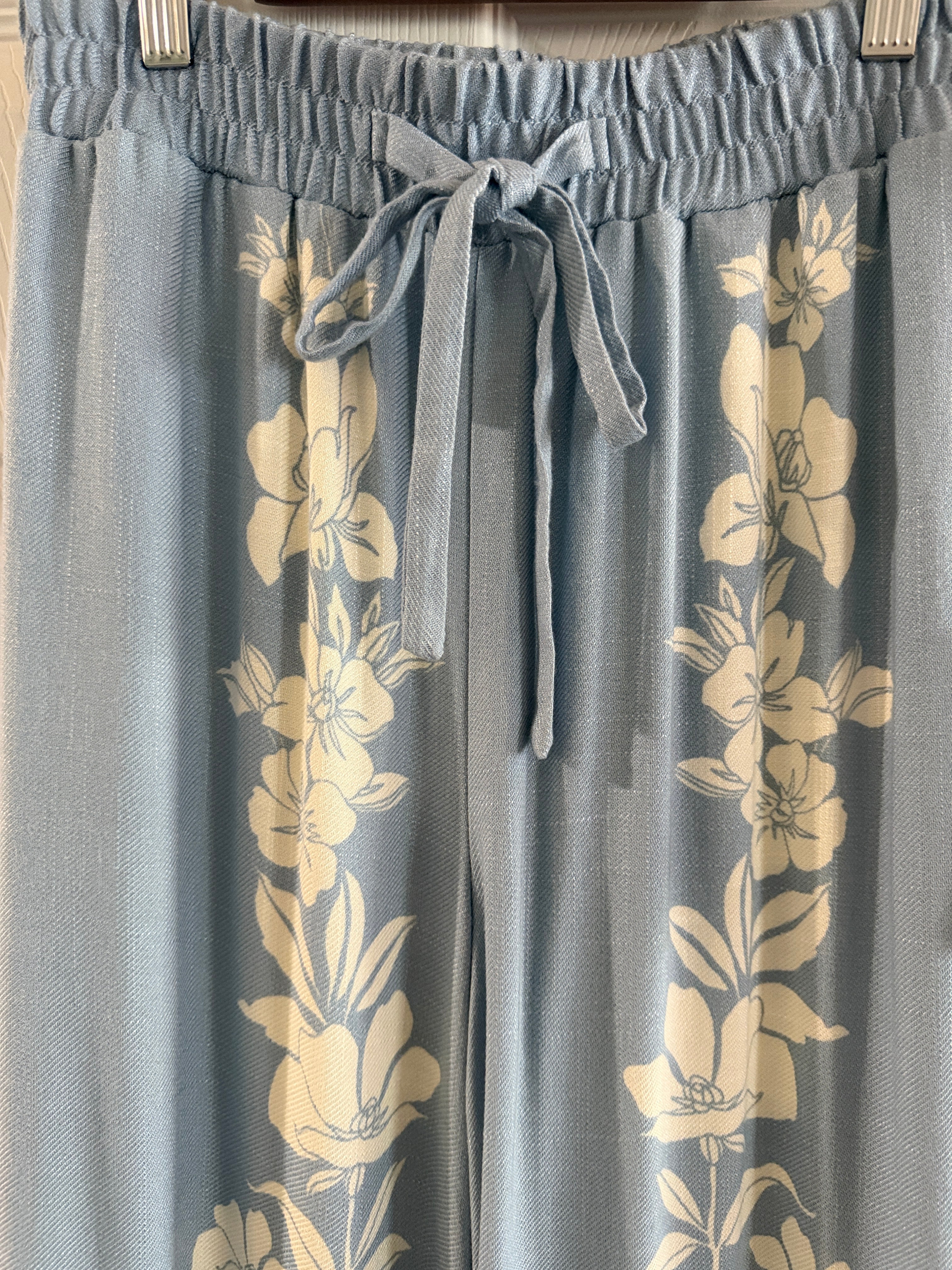 Light Blue Floral Wide-Leg Pants
