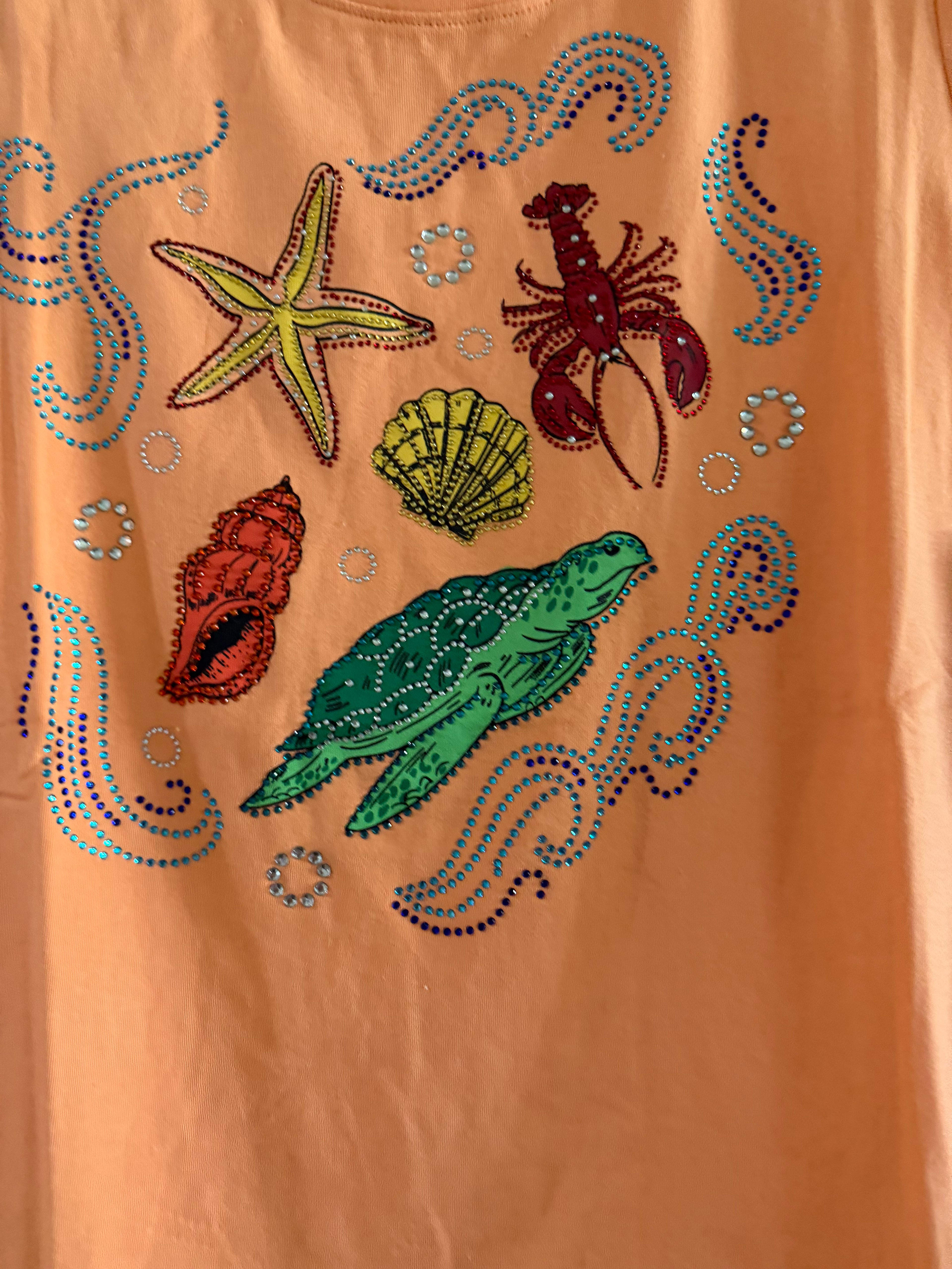 New York Laundry Orange Short-Sleeve Women’s Tee with Colorful Sea Life