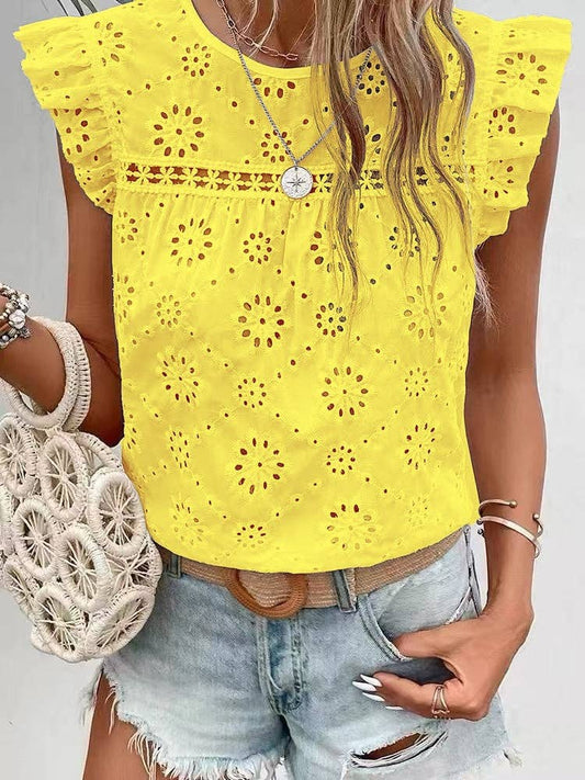Women's Summer Ruffle Sleeveless Hollow Out Top