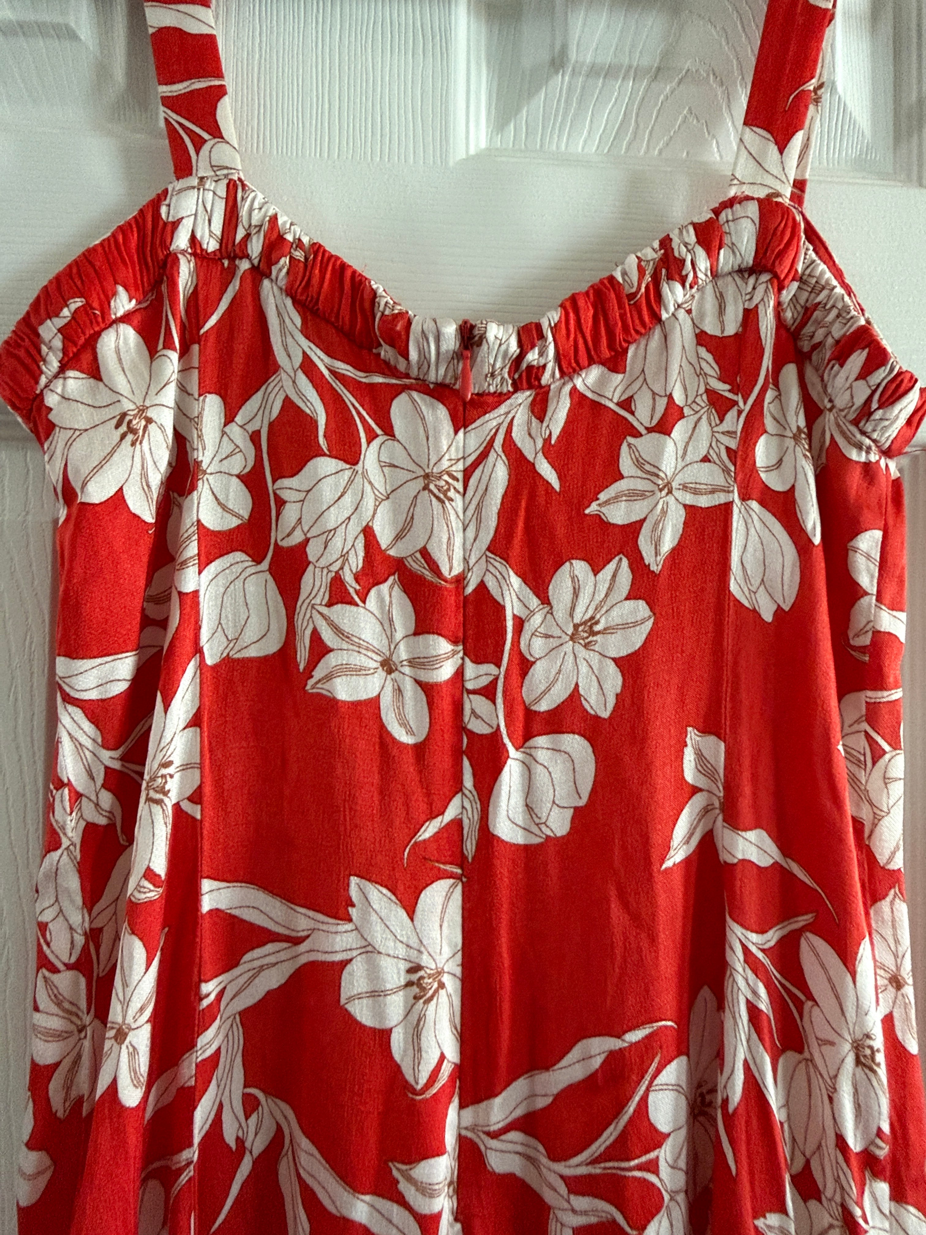 Zara Red Floral Maxi Sundress with White Flower Print
