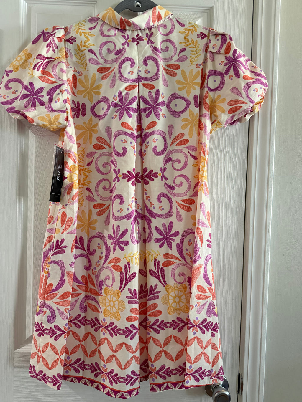 Floral Puff-Sleeve Dress in Purple, Orange & Yellow