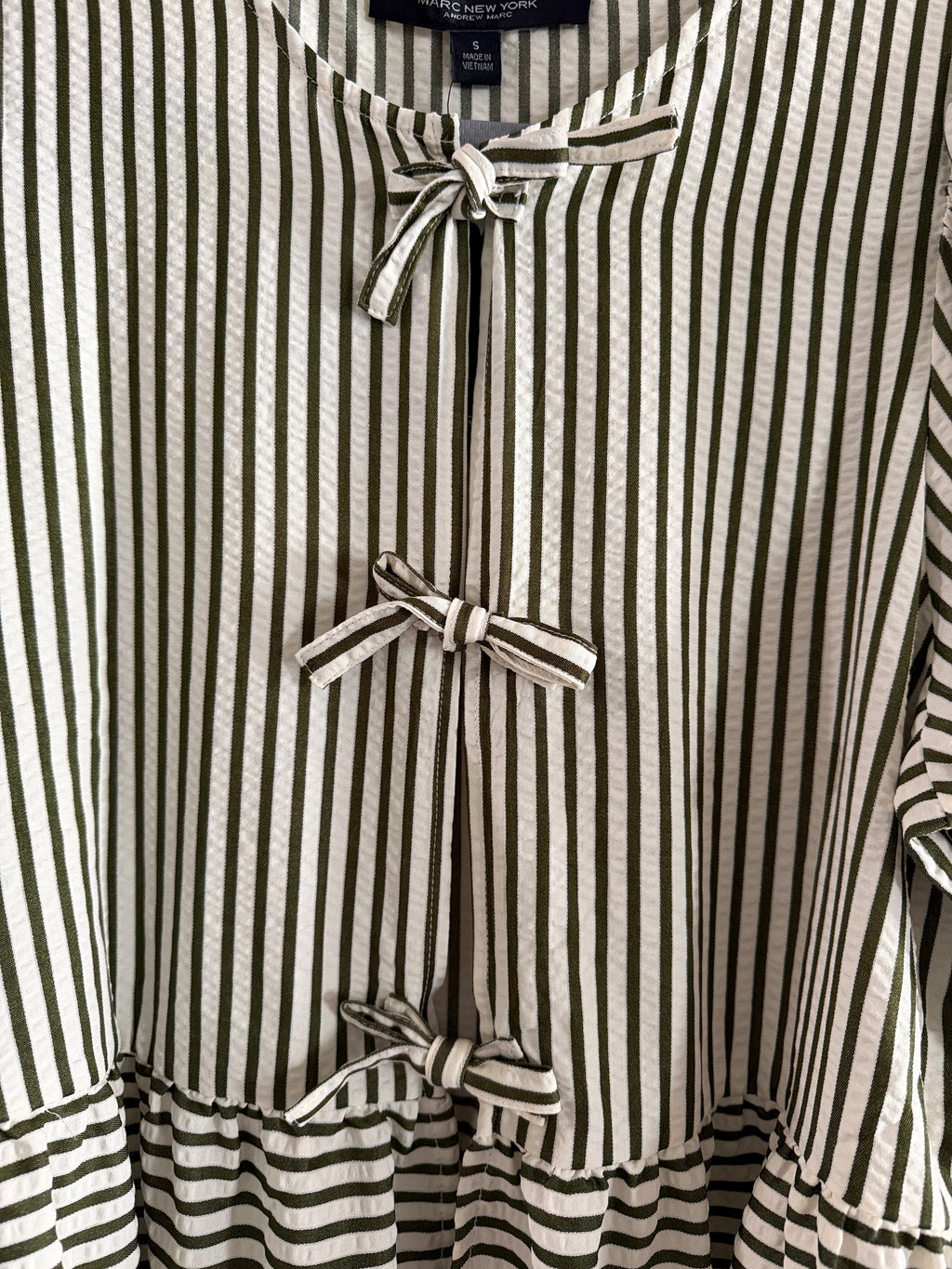 Marc New York Andrew Marc Cream Striped Tie-Front Peplum Top