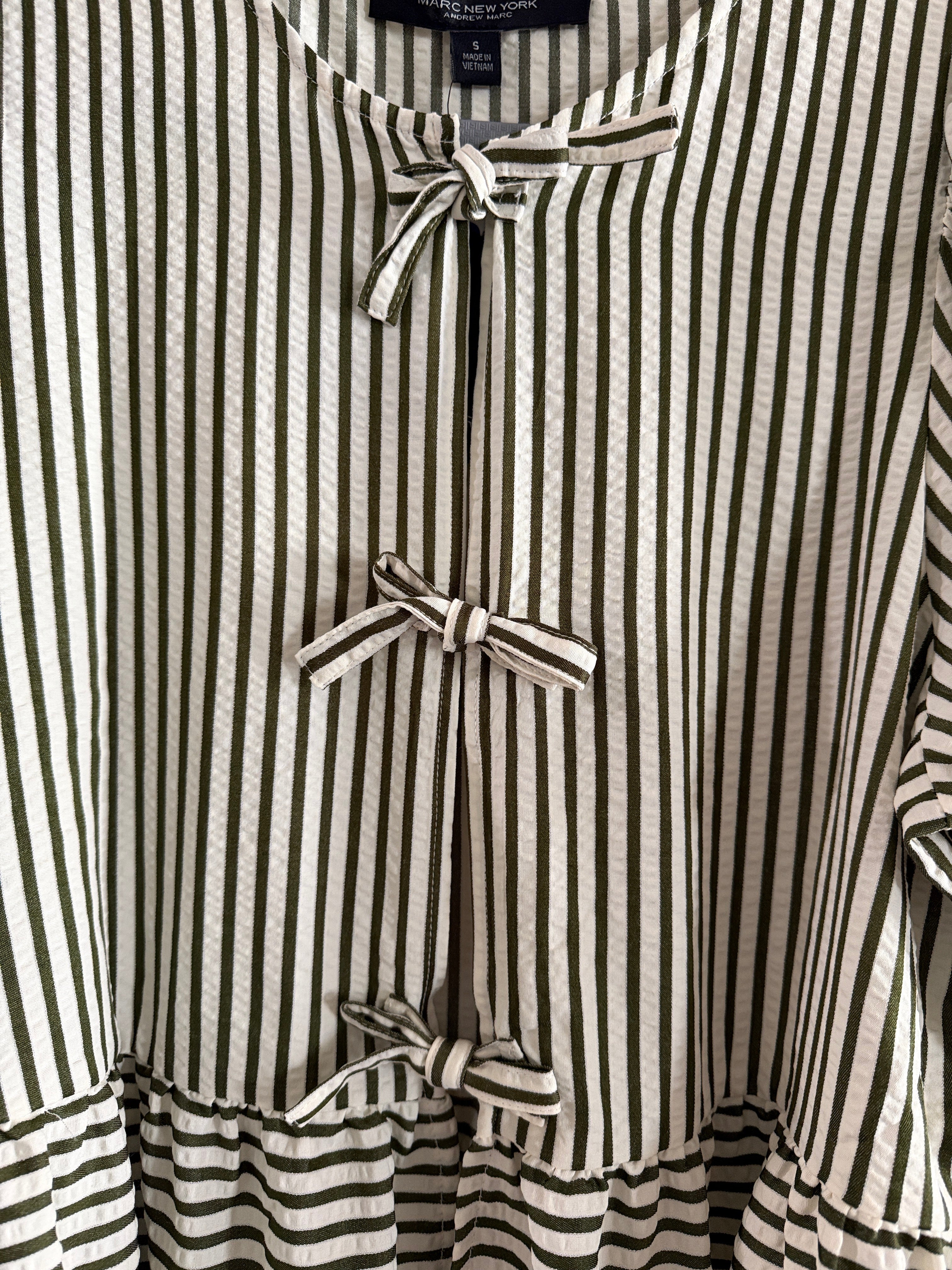 Marc New York Andrew Marc Cream Striped Tie-Front Peplum Top