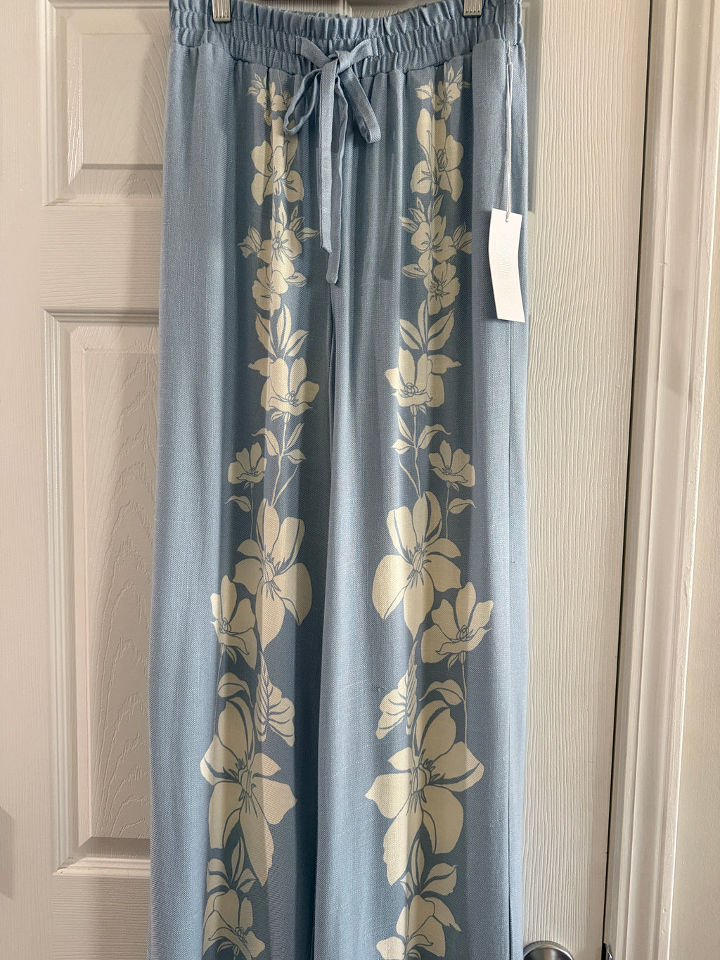Light Blue Floral Wide-Leg Pants