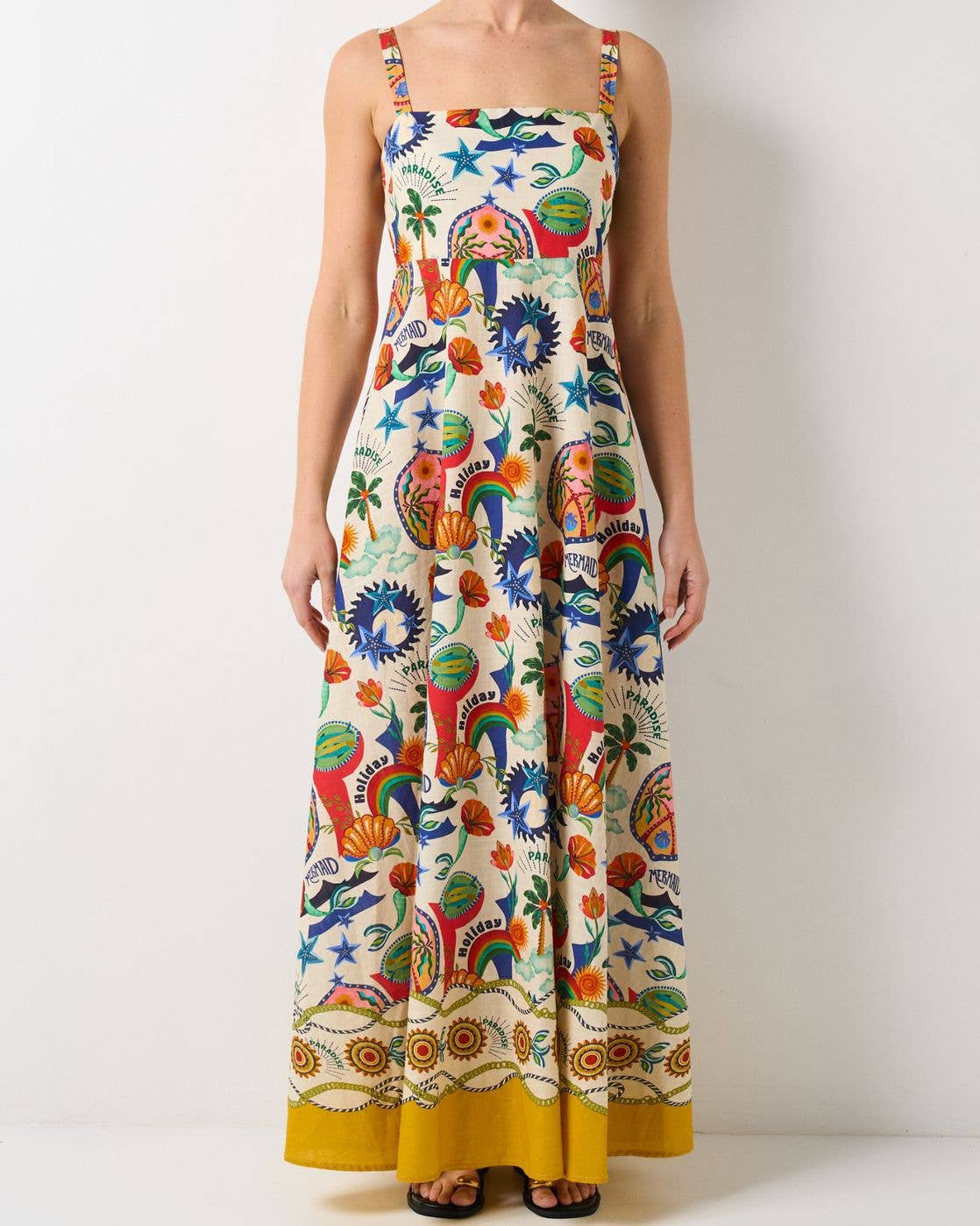 Temperament linen printed tank top swing dress: MULTICOLOR / (S) 1