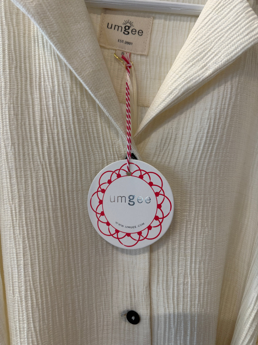 Umgee Cream Button-Front Dress with Black Floral Embroidery