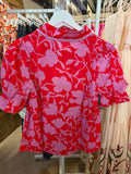 Pink and Red Floral V-Neck Blouse