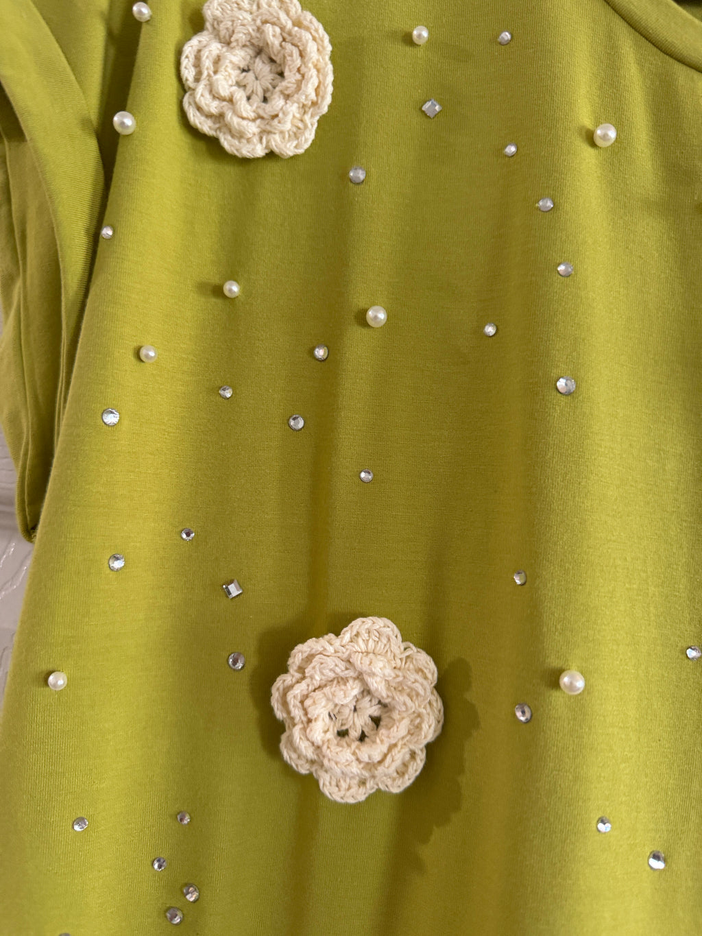 Mesh + Love Citrine Green Embellished Floral Tee