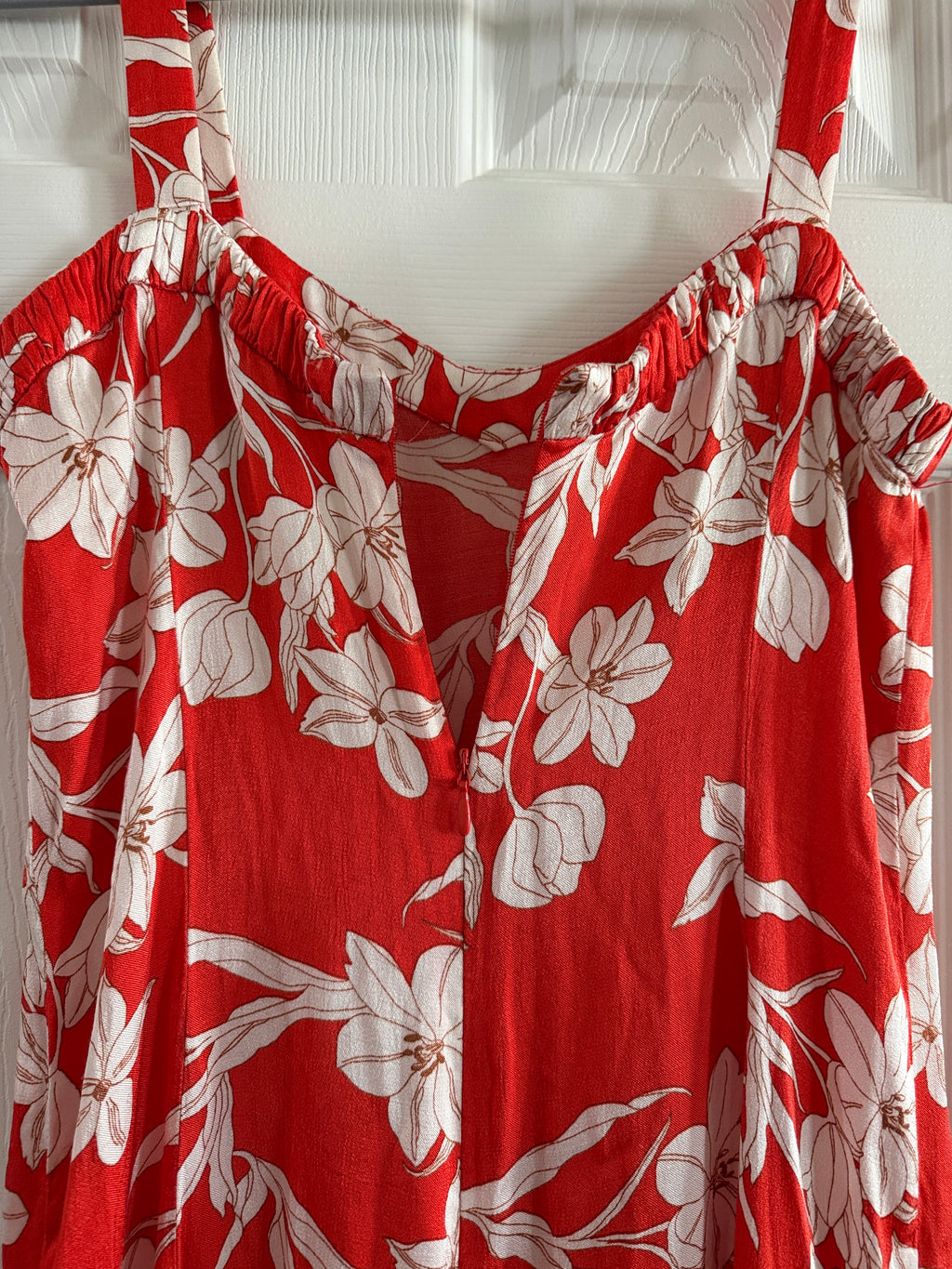 Zara Red Floral Maxi Sundress with White Flower Print